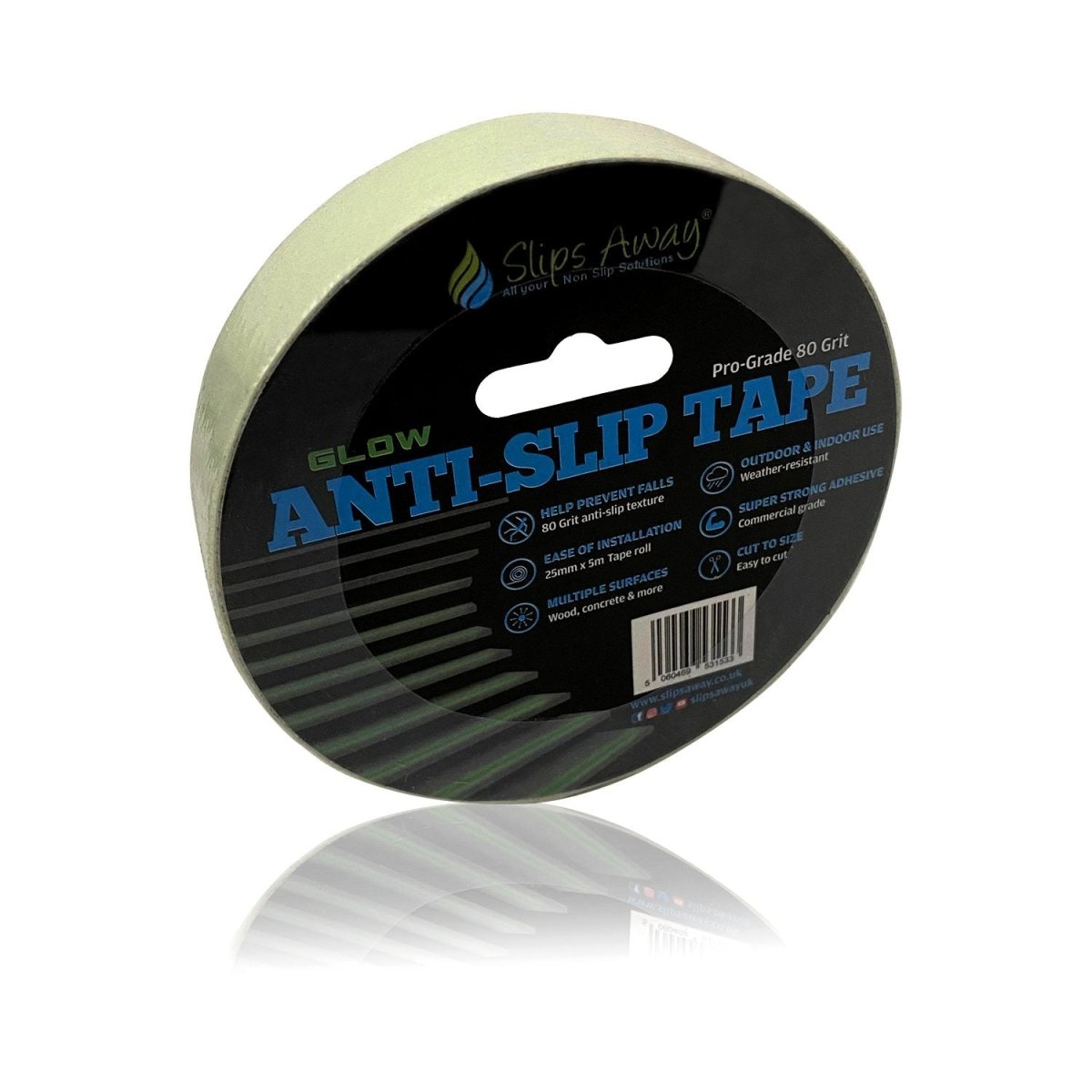 Anti Slip Tape Roll - Luminous Glow in the Dark - 1"x 5 meters - Slips Away - SA051. -