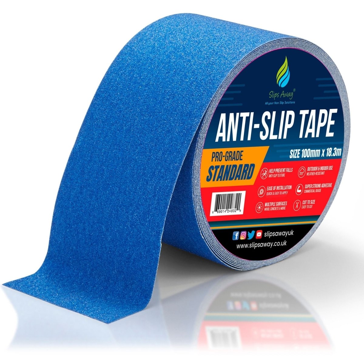 Blue Anti Slip Tape Rolls Standard Grade - Slips Away - Non slip tape - 100mm x 18.3m -Made in the UK - Highest Quality