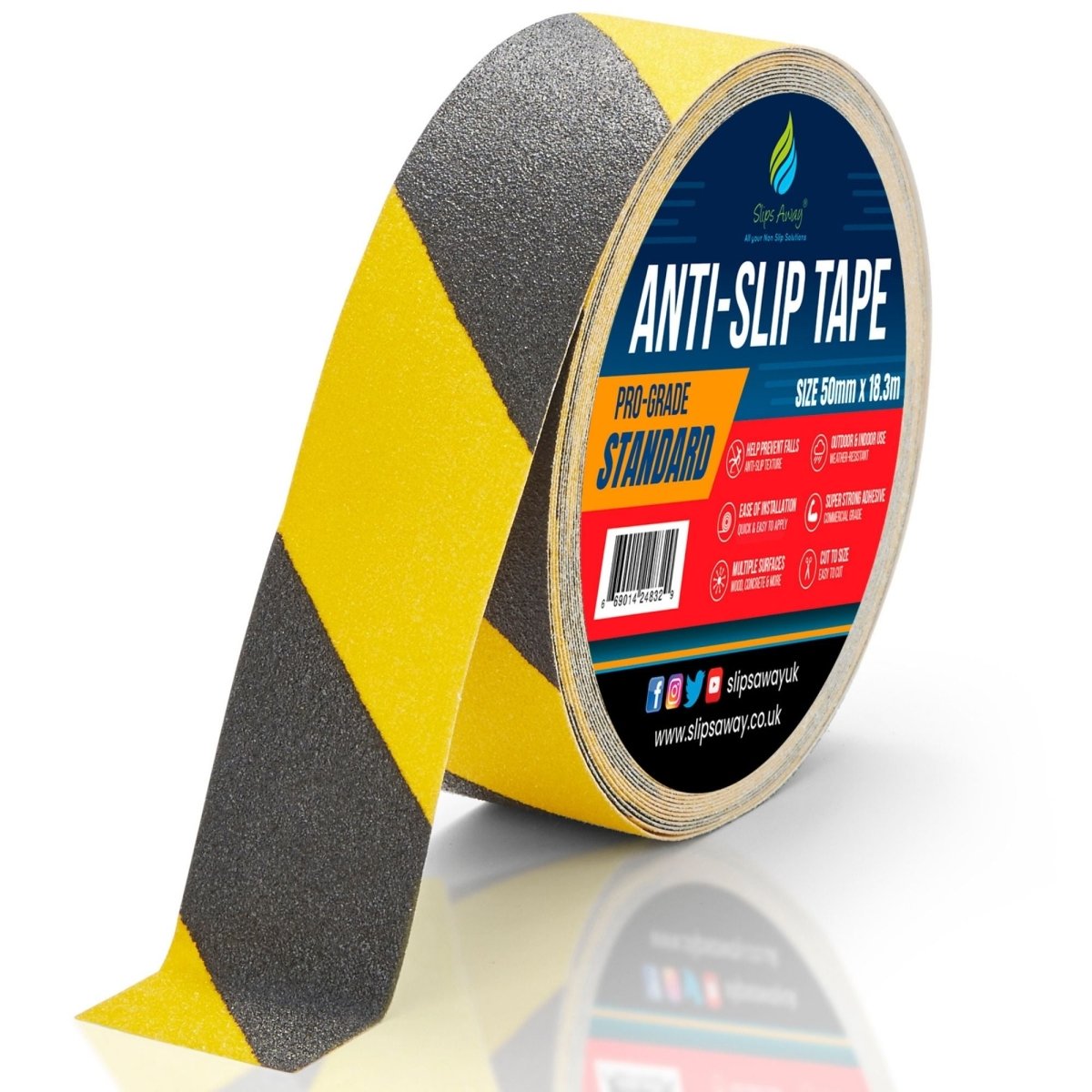 Hazard Yellow Black Non Slip Tape Rolls Standard Grade - Slips Away - Non slip tape - 50mm x 18.3m