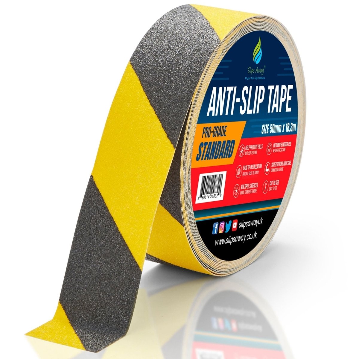 Hazard Yellow Black Anti Slip Tape Rolls Standard Grade - Slips Away - Non slip tape - 50mm x 18.3m