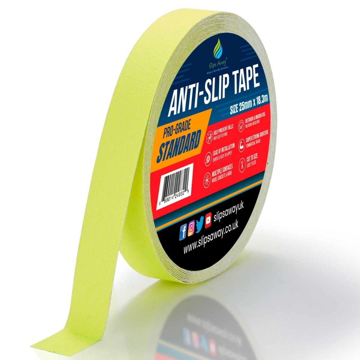  fluorescent yellow Anti Slip Tape Rolls Standard Grade - Slips Away - Anti slip tape - 25mm x 18.3m