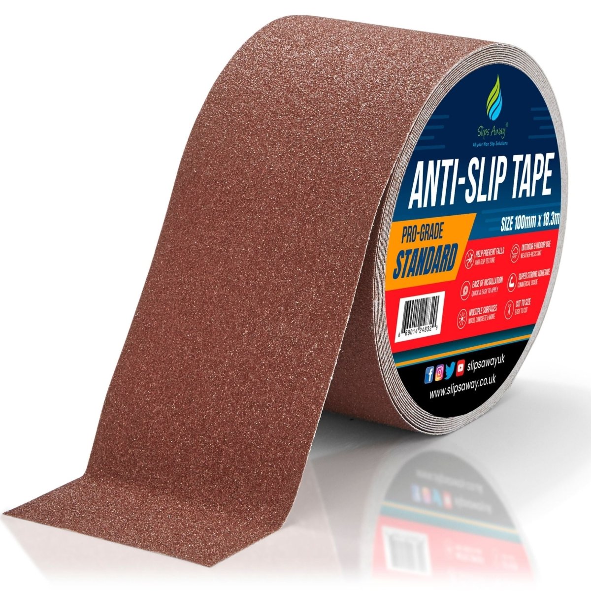 Brown Anti Slip Tape Rolls Standard Grade - Slips Away - Non slip tape - 100mm x 18.3m