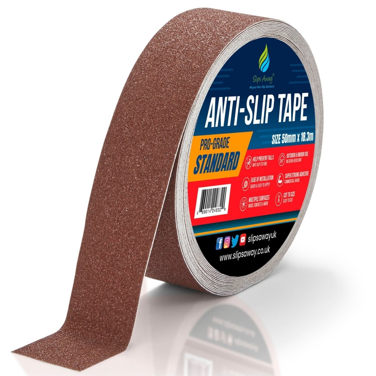 Brown Anti Slip Tape Rolls Standard Grade - Slips Away - Non slip tape - 50mm x 18.3m