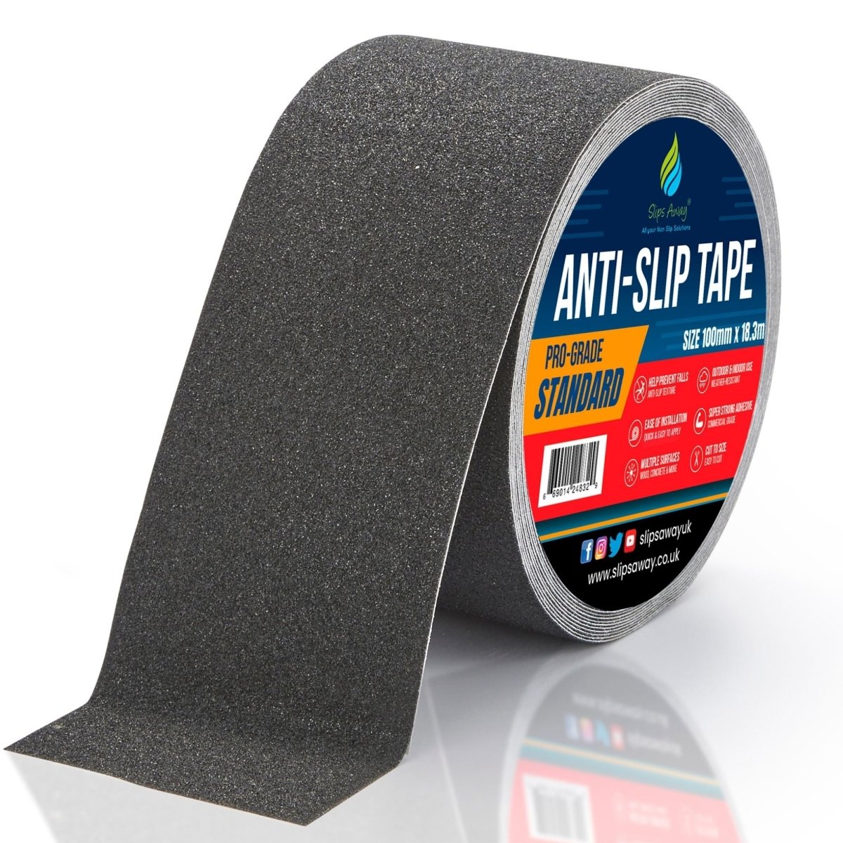 Black Anti Slip Tape Rolls Standard Grade - Slips Away - Non slip tape - 100mm x 18.3m