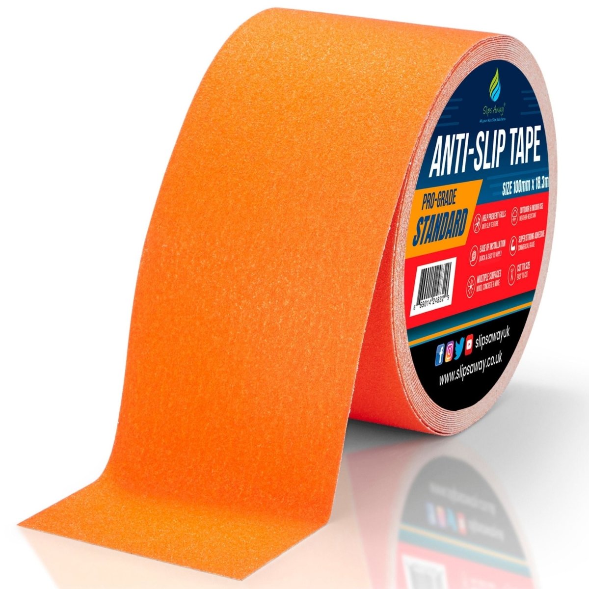 Orange Anti Slip Tape Rolls Standard Grade - Slips Away - Non slip tape - 100mm x 18.3m