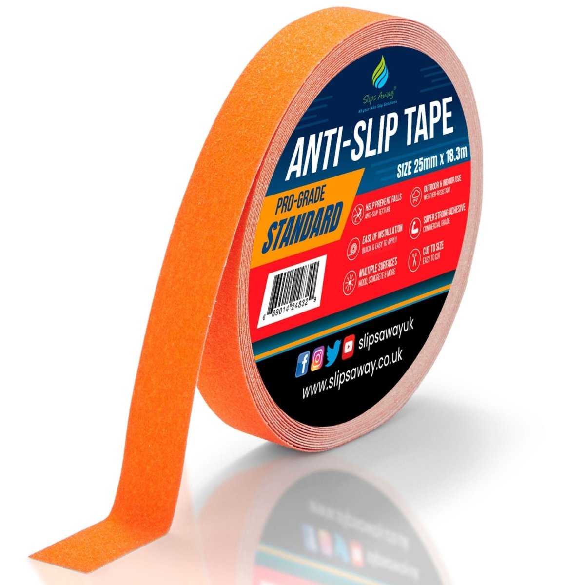 Orange Anti Slip Tape Rolls Standard Grade - Slips Away - Anti slip tape - 25mm x 18.3m