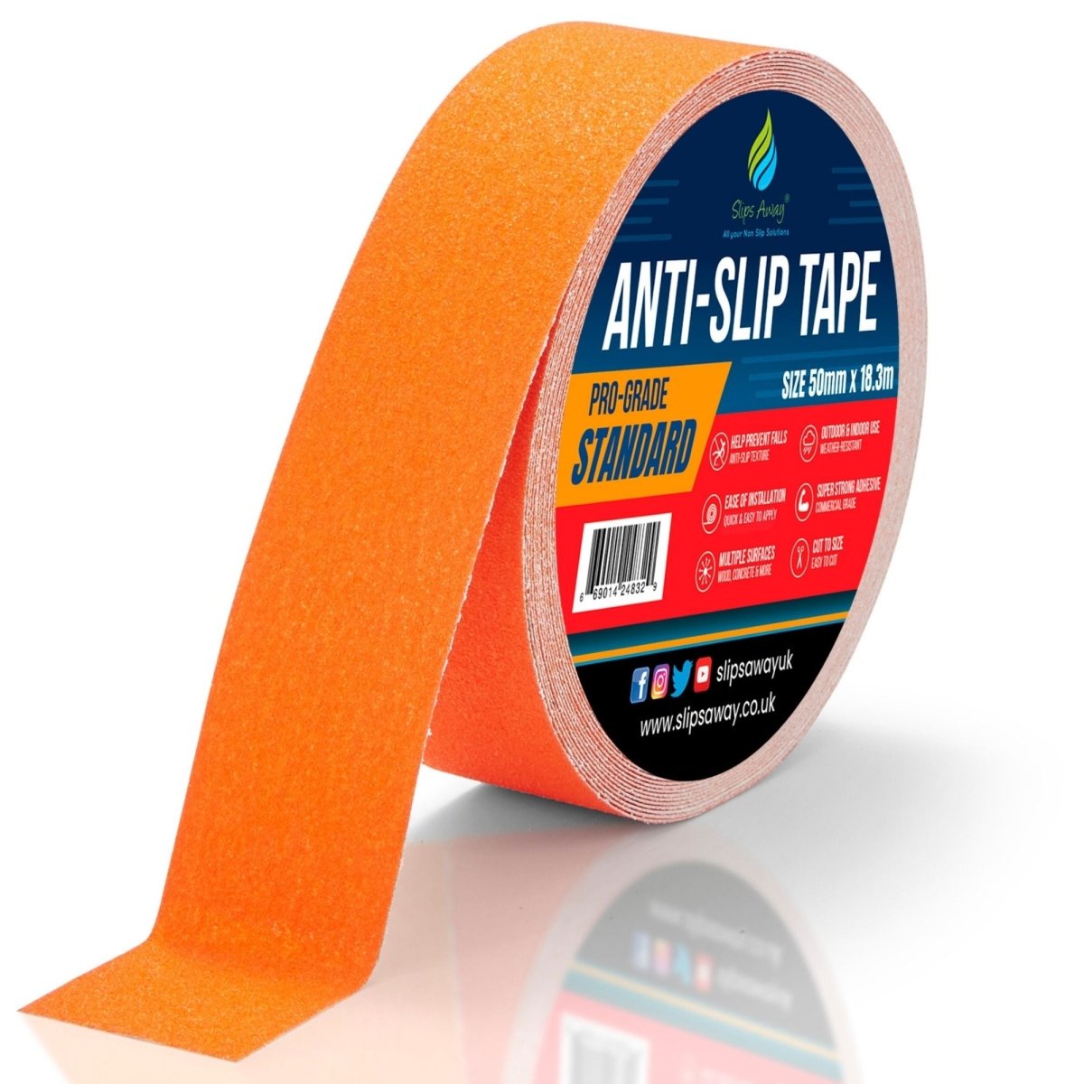 Orange Anti Slip Tape Rolls Standard Grade - Slips Away - Non slip tape - 50mm x 18.3m -Made in the UK - Highest Quality