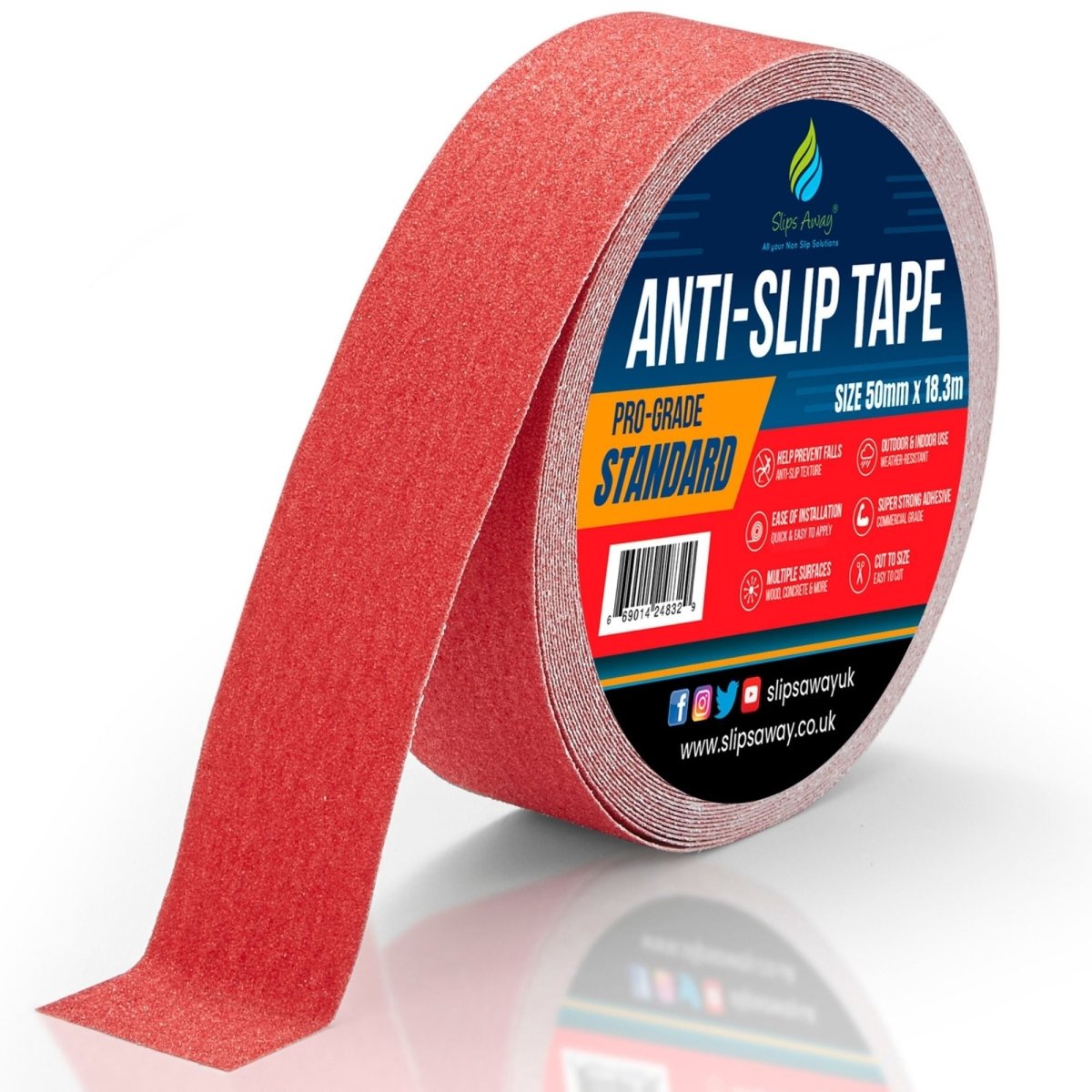 Red Non Slip Tape Rolls Standard Grade - Slips Away - Anti slip tape - 50mm x 18.3m -Made in the UK - Highest Quality