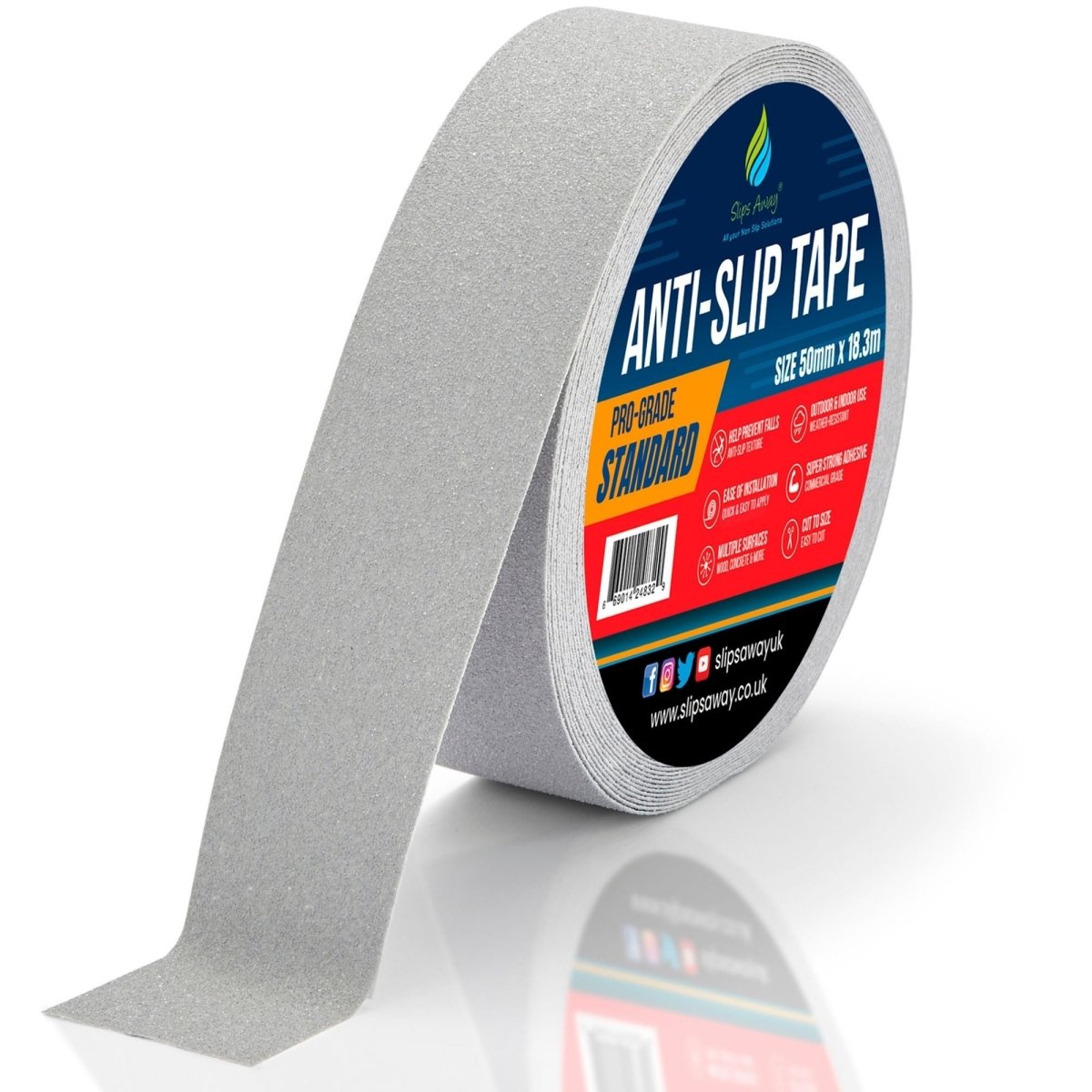 Grey  Anti Slip Tape Rolls Standard Grade - Slips Away - Non slip tape - 50mm x 18.3m