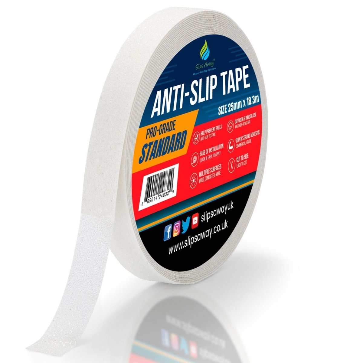 Clear transparent Anti Slip Tape Rolls Standard Grade - Slips Away - Anti slip tape - H3401T/25mm -Made in the UK