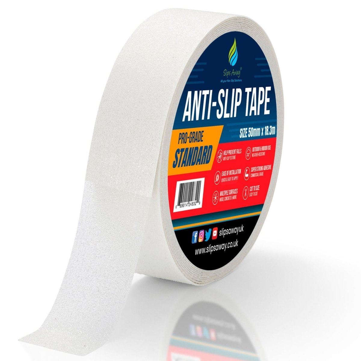 Clear, transparent Anti Slip Tape Rolls Standard Grade - Slips Away - Non slip tape - 50mm x  - 18.3m -Made in the UK