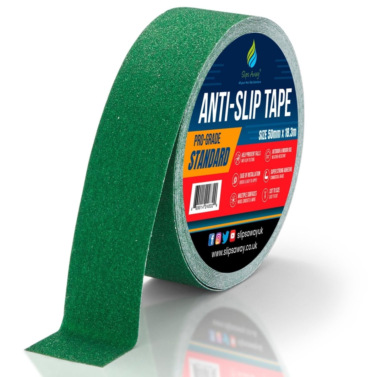 Green Anti Slip Tape Rolls Standard Grade - Slips Away - Non slip tape - 50mm x 18.3m -Made in the UK - Highest Quality