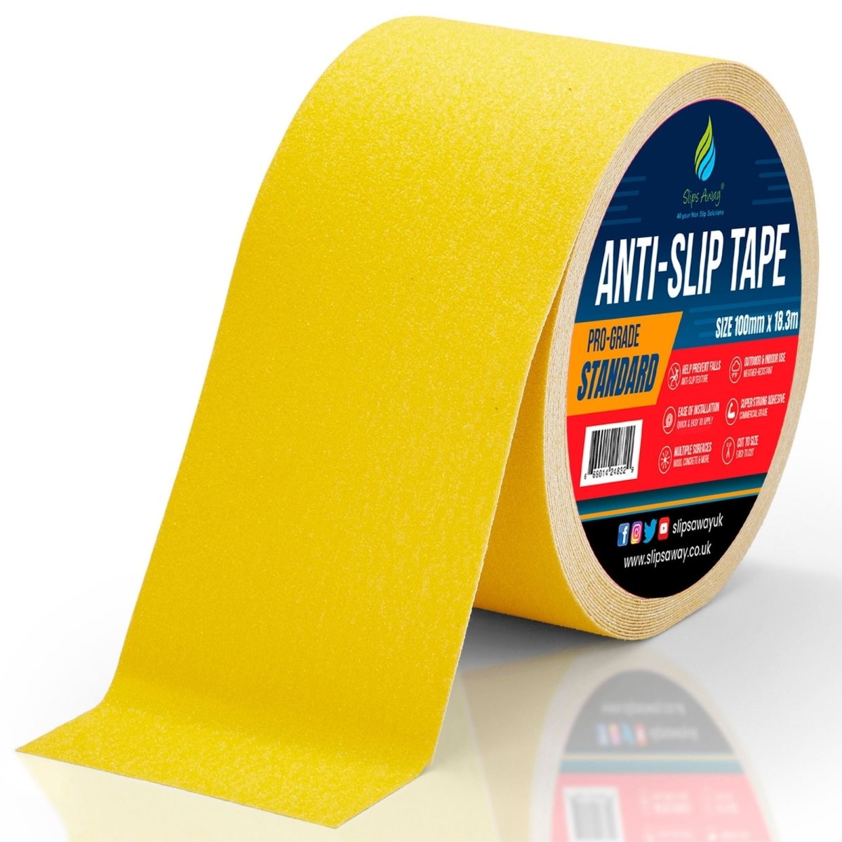 Yellow Anti Slip Tape Rolls Standard Grade - Slips Away - Non slip tape - 100mm x 18.3m