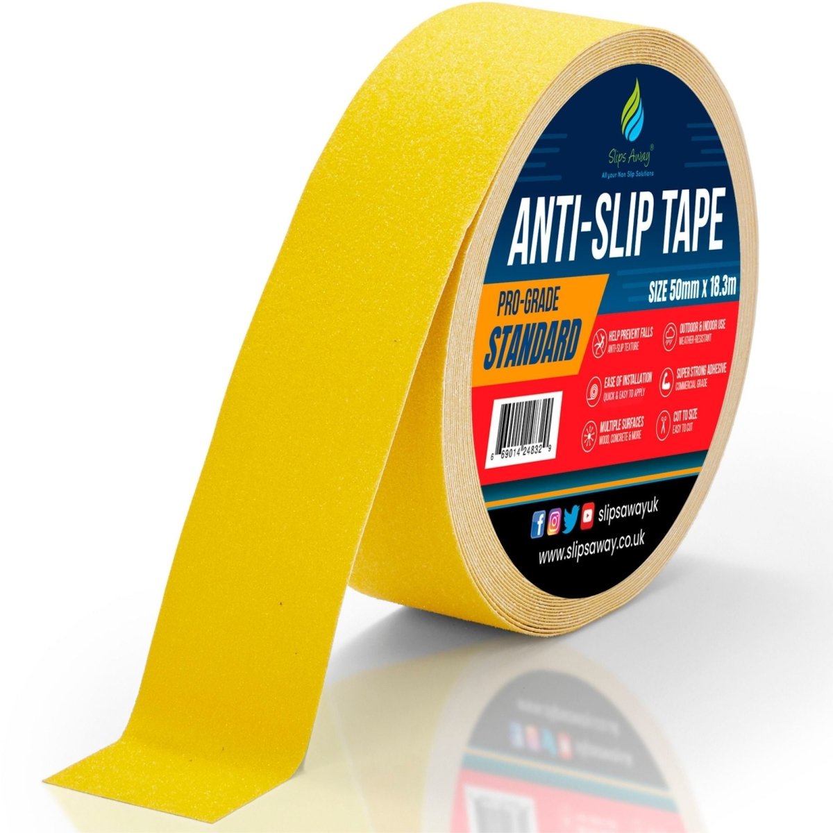 Yellow Anti Slip Tape Rolls Standard Grade - Slips Away - Anti slip tape - 50mm x 18.3m -Made in the UK - Highest Quality