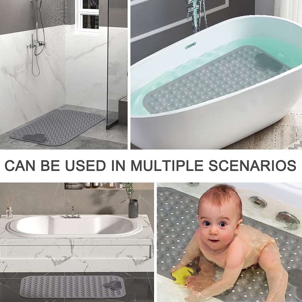 XIYUNTE Baby Bath Mat for Tub for Kids, 40 X 16 Inch Extra Long Kids  Bathtub Mat Non Slip, Cartoon Patterned Bath Tub Shower Mat Anti Slip with