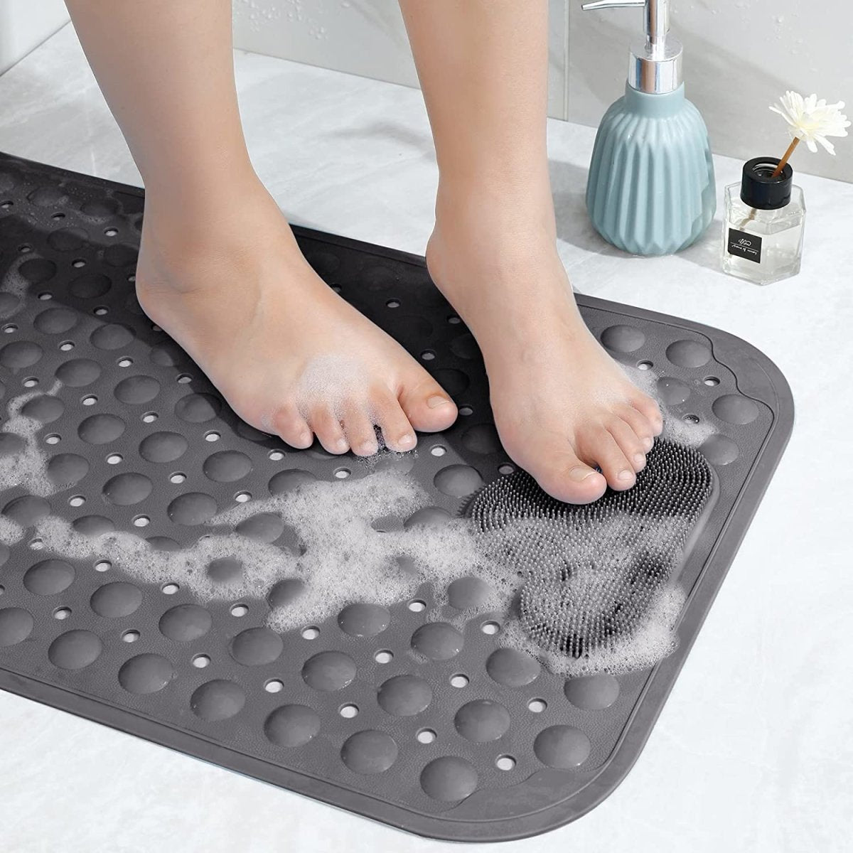 Bath Mat Non Slip Anti Mould with Foot Scrubber 70 x 40cm TPE Material –  Slips Away