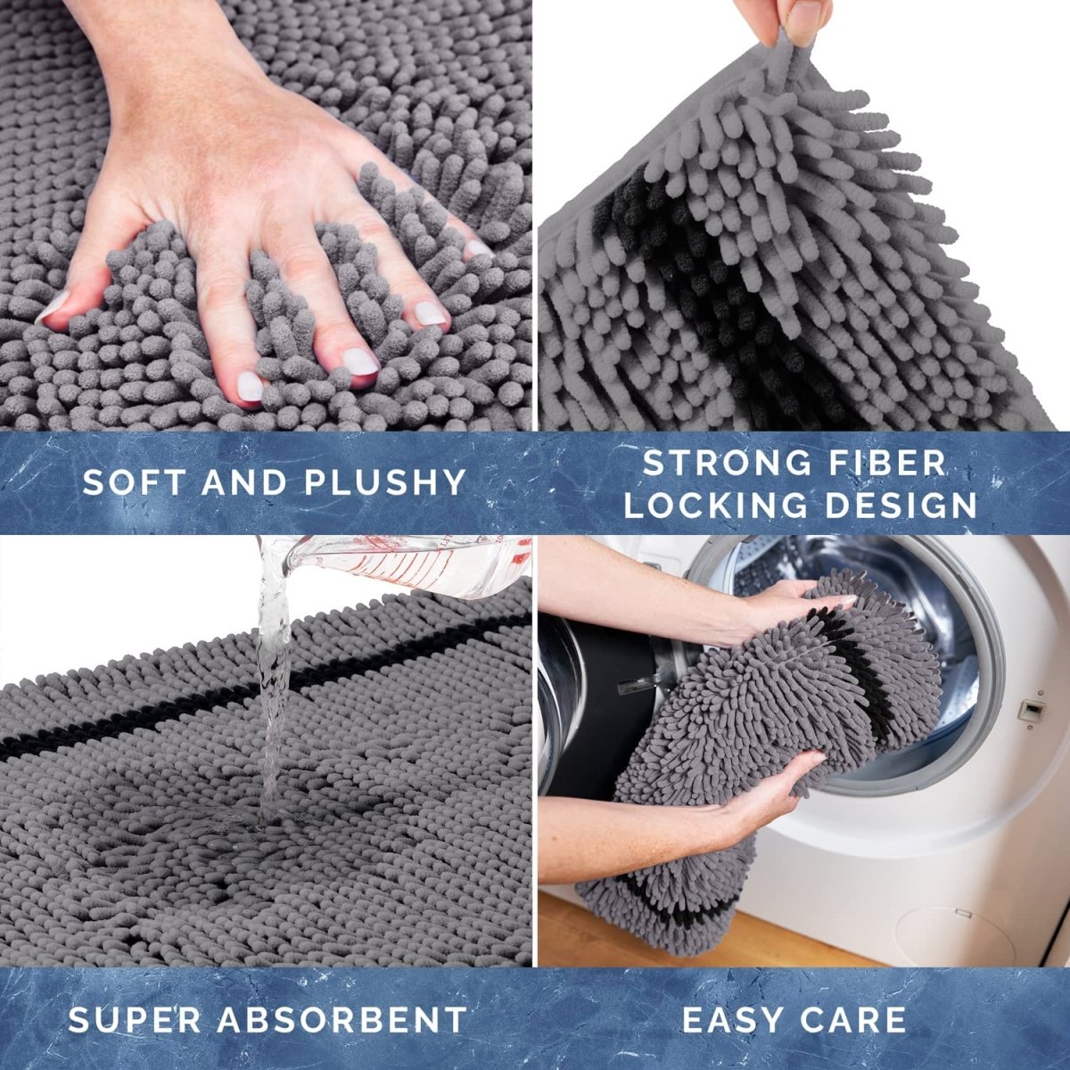 Bathroom Mats Sets 2 Pieces - Non Slip Bath Mat for Bathroom Floor - Grey Bath Mat Sets Washable, Thick and Ultra Fluffy - U-Shape Bath and Pedestal Mat Sets - Super Absorbent Toilet Mat - Slips Away - B08VW9YBMG -