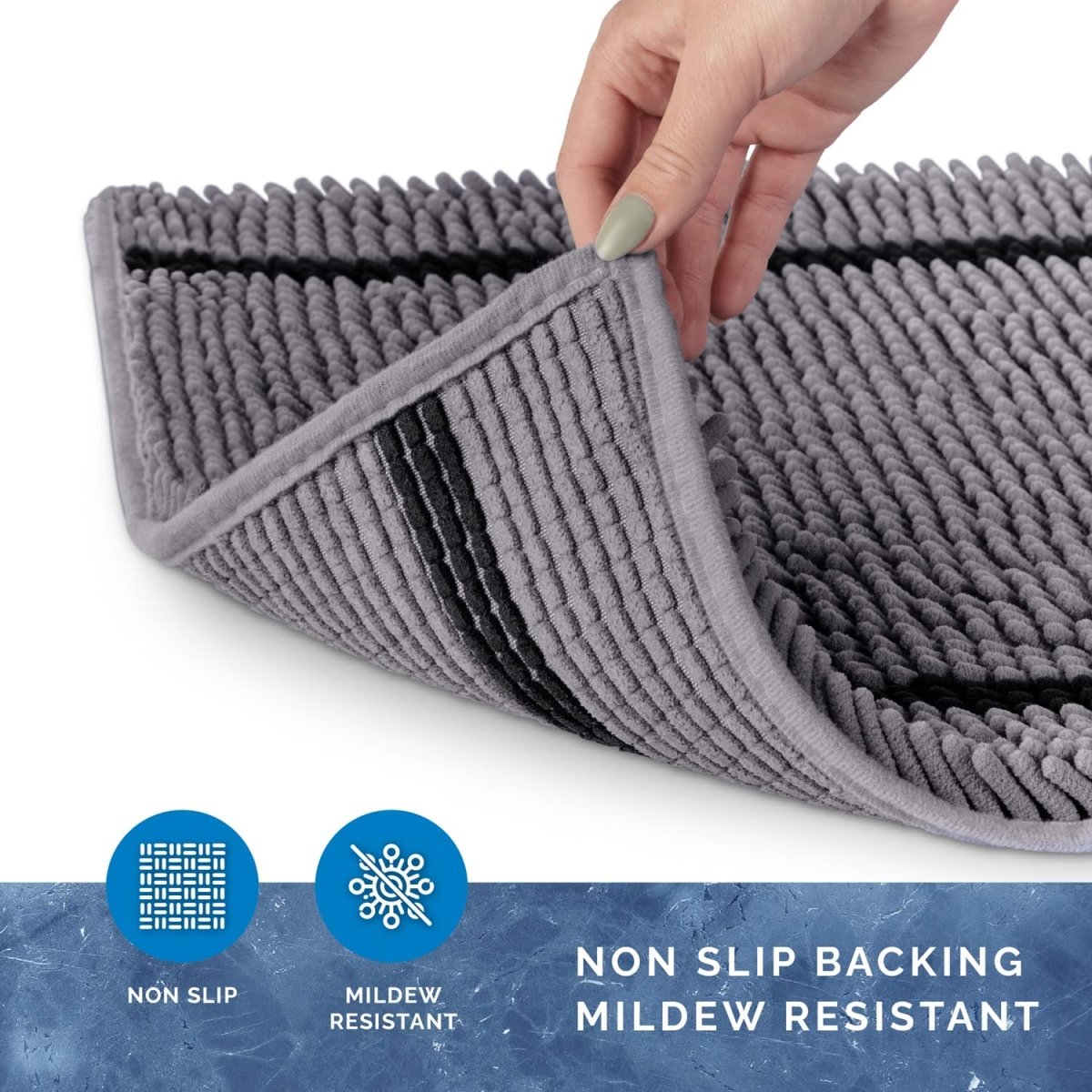 2-Piece Non-Slip Grey Bathroom Mat Set - Ultra Fluffy, Absorbent & Was ...