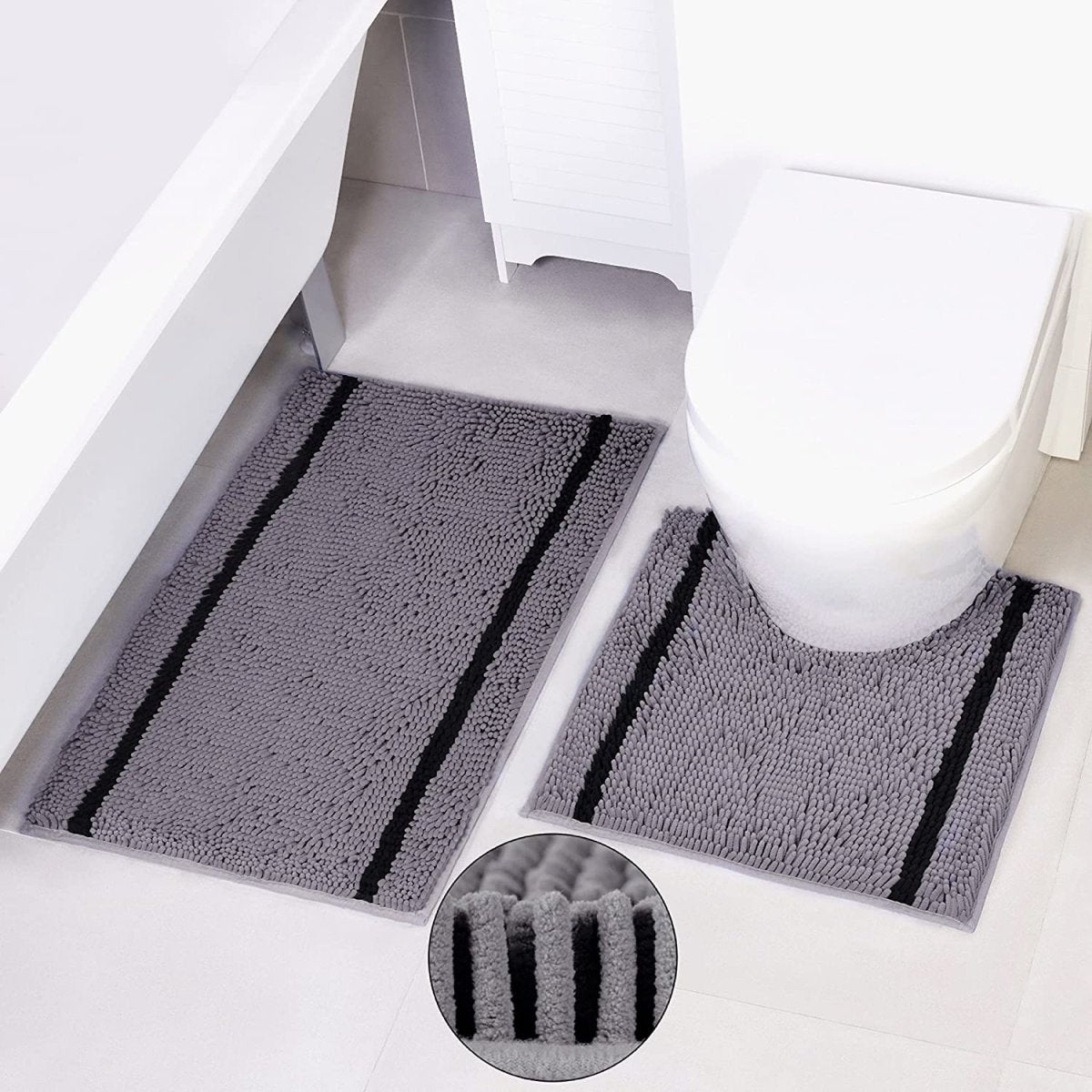 Bathroom Mats Sets 2 Pieces - Non Slip Bath Mat for Bathroom Floor - Grey Bath Mat Sets Washable, Thick and Ultra Fluffy -