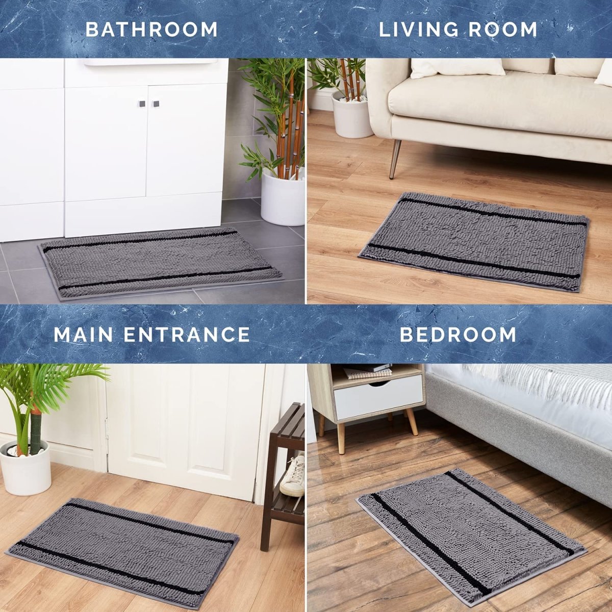 2-Piece Non-Slip Grey Bathroom Mat Set - Ultra Fluffy, Absorbent & Was ...