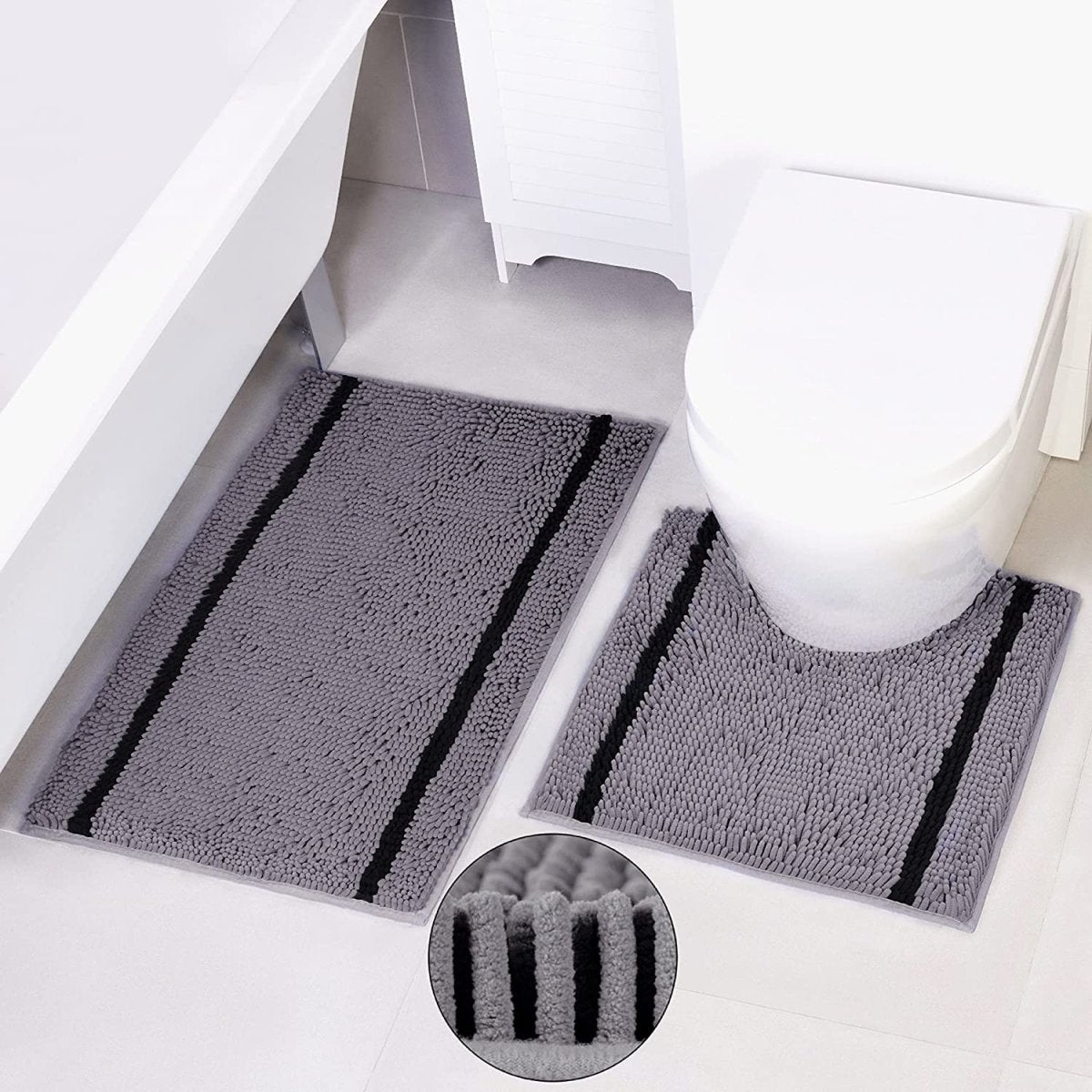 Bathroom Mats Sets 2 Pieces - Non Slip Bath Mat for Bathroom Floor - Grey Bath Mat Sets Washable, Thick and Ultra Fluffy - U-Shape Bath and Pedestal Mat Sets - Super Absorbent Toilet Mat - Slips Away - B08VW9YBMG -