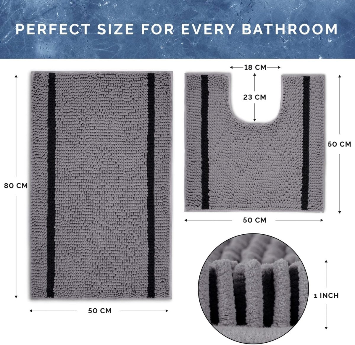 Bathroom Mats Sets 2 Pieces - Non Slip Bath Mat for Bathroom Floor - Grey Bath Mat Sets Washable, Thick and Ultra Fluffy - U-Shape Bath and Pedestal Mat Sets - Super Absorbent Toilet Mat - Slips Away - B08VW9YBMG -