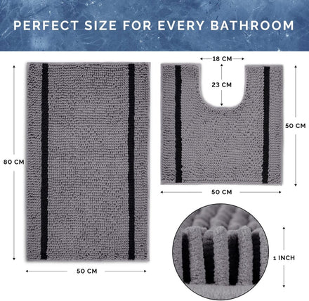 Bathroom Mats Sets 2 Pieces - Non Slip Bath Mat for Bathroom Floor - Grey Bath Mat Sets Washable, Thick and Ultra Fluffy - U-Shape Bath and Pedestal Mat Sets - Super Absorbent Toilet Mat - Slips Away - B08VW9YBMG -