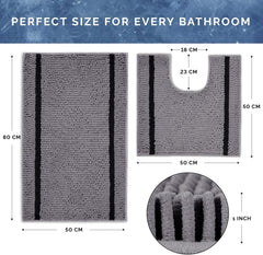 Bathroom Mats Sets 2 Pieces - Non Slip Bath Mat for Bathroom Floor - Grey Bath Mat Sets Washable, Thick and Ultra Fluffy - U-Shape Bath and Pedestal Mat Sets - Super Absorbent Toilet Mat - Slips Away - B08VW9YBMG -