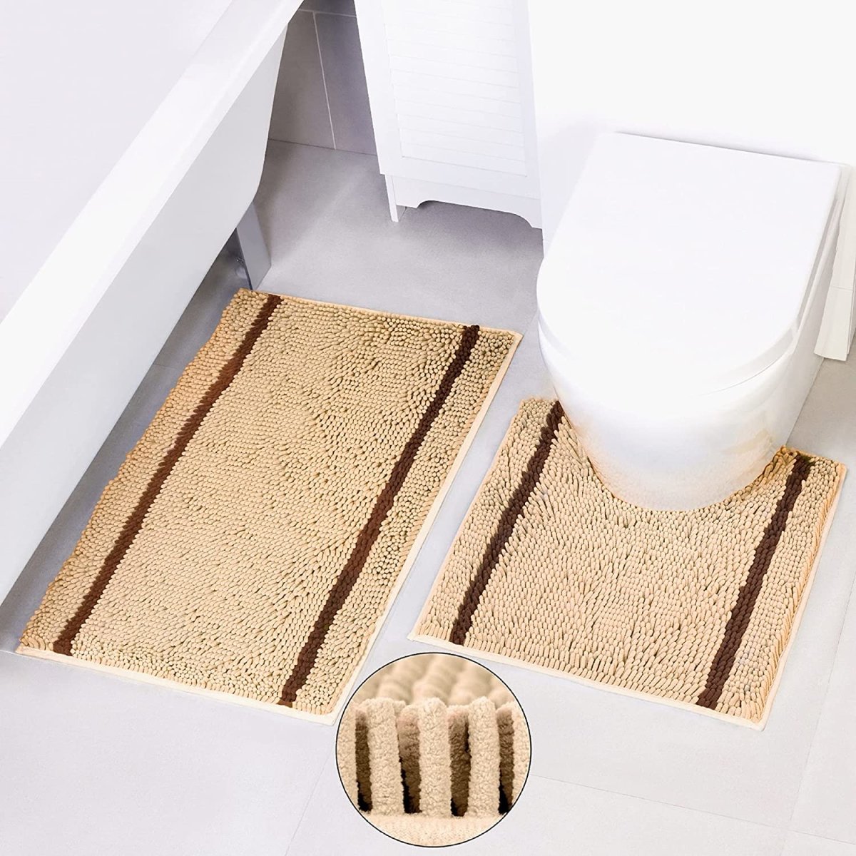 Bathroom Mats Sets 2 Pieces - Non Slip Bath Mat for Bathroom Floor - Grey Bath Mat Sets Washable, Thick and Ultra Fluffy