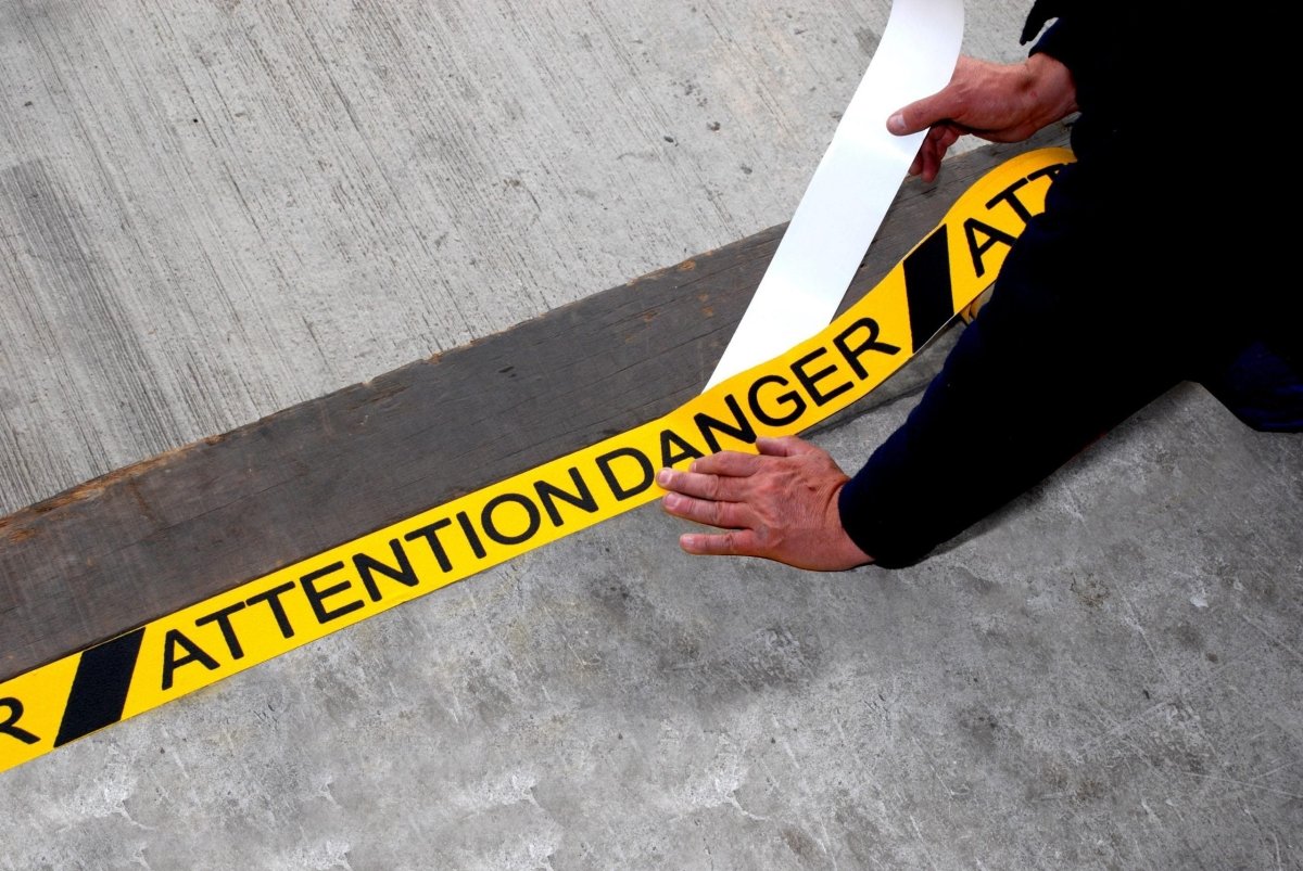Black and Yellow Attention Danger Anti-Slip Tape ( 75mm x 18.3mm ) - Slips Away - H3447 Chemical Resistant Standard Safety-Grip -
