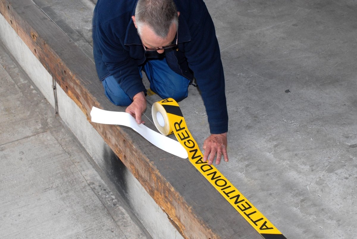 Black and Yellow Attention Danger Anti-Slip Tape ( 75mm x 18.3mm ) - Slips Away - H3447 Chemical Resistant Standard Safety-Grip -