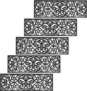 Black Rubber Stair Tread Covers - 75 x 25 cm, Non-Slip, Waterproof Mats for Indoor and Outdoor Stairs x 5 Pack - Slips Away - B08JZ66CW5 -