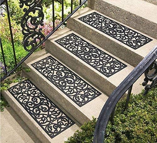 Black Rubber Stair Tread Covers - 75 x 25 cm, Non-Slip, Waterproof Mats for Indoor and Outdoor Stairs x 5 Pack - Slips Away - B08JZ66CW5 -