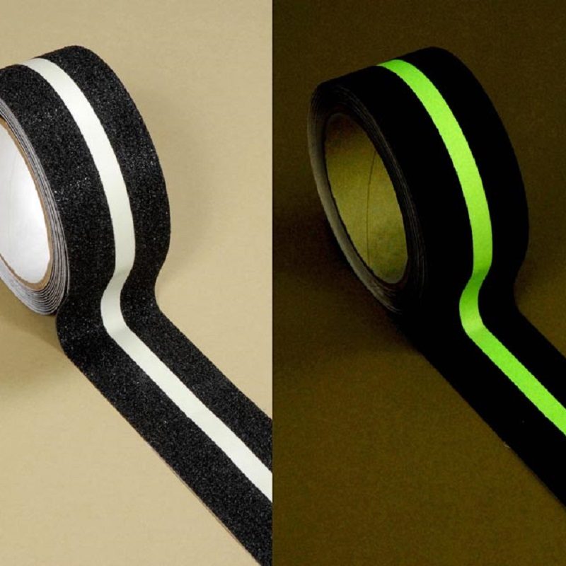Black Safety-Grip with photoluminescent stripe Anti Slip Tape Roll - Slips Away - H3403N-Glow-Line-Safety-Grip-50mm-N -