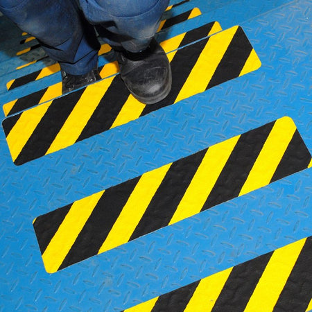 Conformable Anti Slip Tread Cleats Pre Cut Tiles 150mm x 610mm - Slips Away - H3406 HAZARD (BLACK YELLOW) -