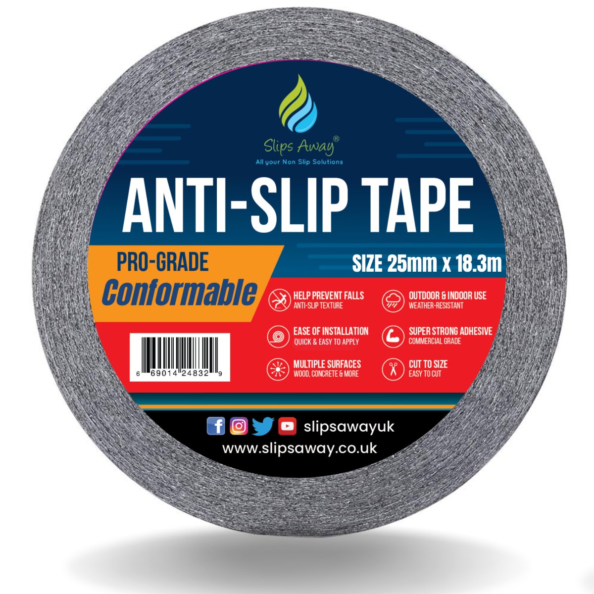Conformable Non Slip Tape - Aluminium Foil Backing for Irregular Surfaces - Slips Away - Conformable Anti-Slip Tape - H3406N-Conformable-Safety-Grip-Black-25mm-1-1 -