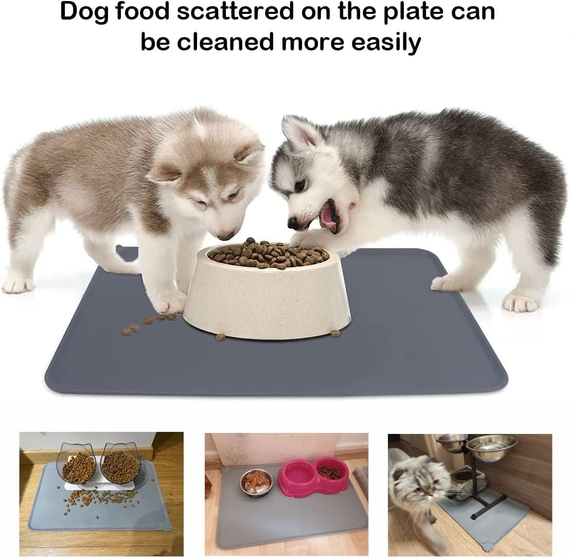 Dog Food Mat, Silicone Dog Bowl Mat, Non-Slip Cat and Dog Feeding Mat, Waterproof Dog Placemat L (47 * 30) - Slips Away - B0B8C349PV -
