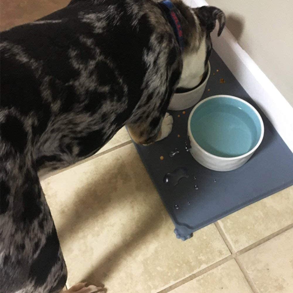 Dog Food Mat, Silicone Dog Bowl Mat, Non-Slip Cat and Dog Feeding Mat, Waterproof Dog Placemat L (47 * 30) - Slips Away - B0B8C349PV -