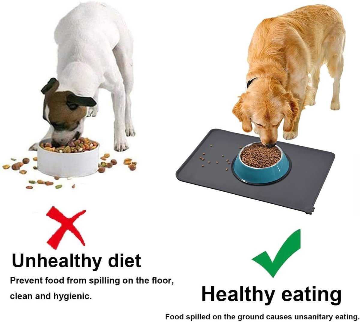 Dog Food Mat, Silicone Dog Bowl Mat, Non-Slip Cat and Dog Feeding Mat, Waterproof Dog Placemat L (47 * 30) - Slips Away - B0B8C349PV -
