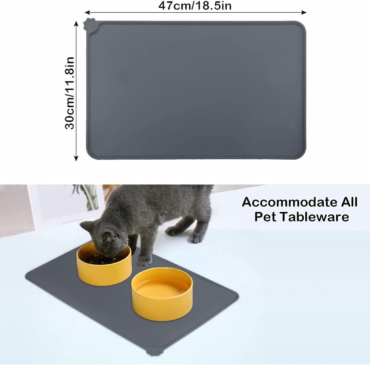 Dog Food Mat, Silicone Dog Bowl Mat, Non-Slip Cat and Dog Feeding Mat, Waterproof Dog Placemat L (47 * 30) - Slips Away - B0B8C349PV -