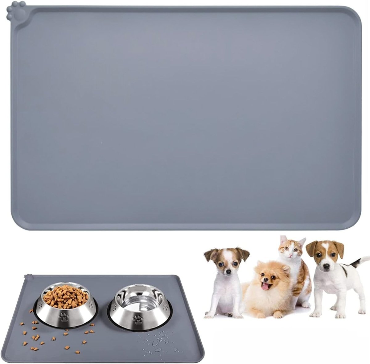 Dog Food Mat, Silicone Dog Bowl Mat, Non-Slip Cat and Dog Feeding Mat, Waterproof Dog Placemat L (47 * 30) - Slips Away - B0B8C349PV -