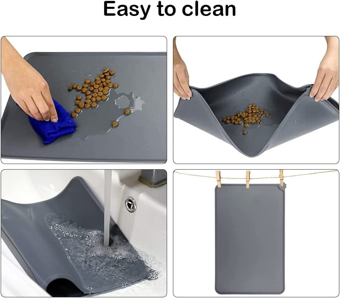Dog Food Mat, Silicone Dog Bowl Mat, Non-Slip Cat and Dog Feeding Mat, Waterproof Dog Placemat L (47 * 30) - Slips Away - B0B8C349PV -