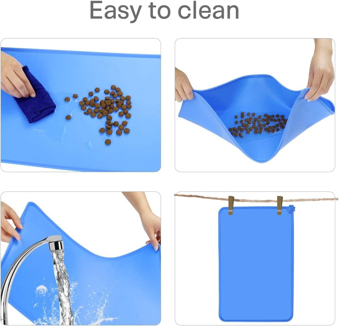 Dog Food Mat, Silicone Dog Bowl Mat, Non-Slip Cat and Dog Feeding Mat, Waterproof Dog Placemat L (47 * 30) - Slips Away - B0BC8B1SQZ -