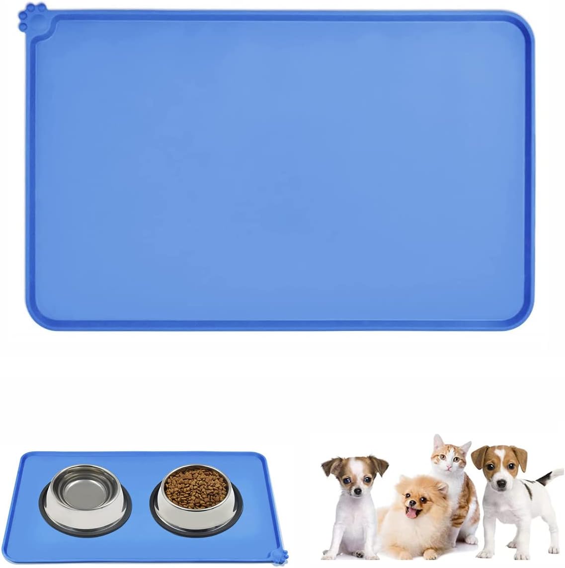 Dog Food Mat, Silicone Dog Bowl Mat, Non-Slip Cat and Dog Feeding Mat, Waterproof Dog Placemat L (47 * 30) - Slips Away - B0BC8B1SQZ -