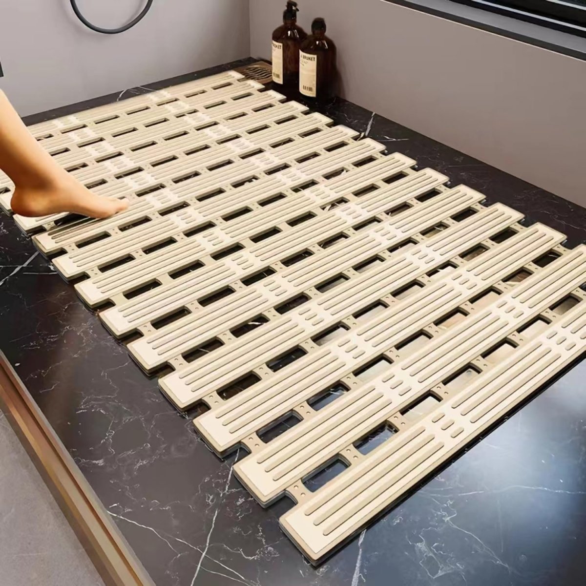 Eco-Friendly Non-Slip Bath/Shower Mat with Rapid Drainage - Ideal for Bathroom or Kitchen Floor (27" x 16"/68 x 40cm) - Slips Away - B0C62DJ85P -