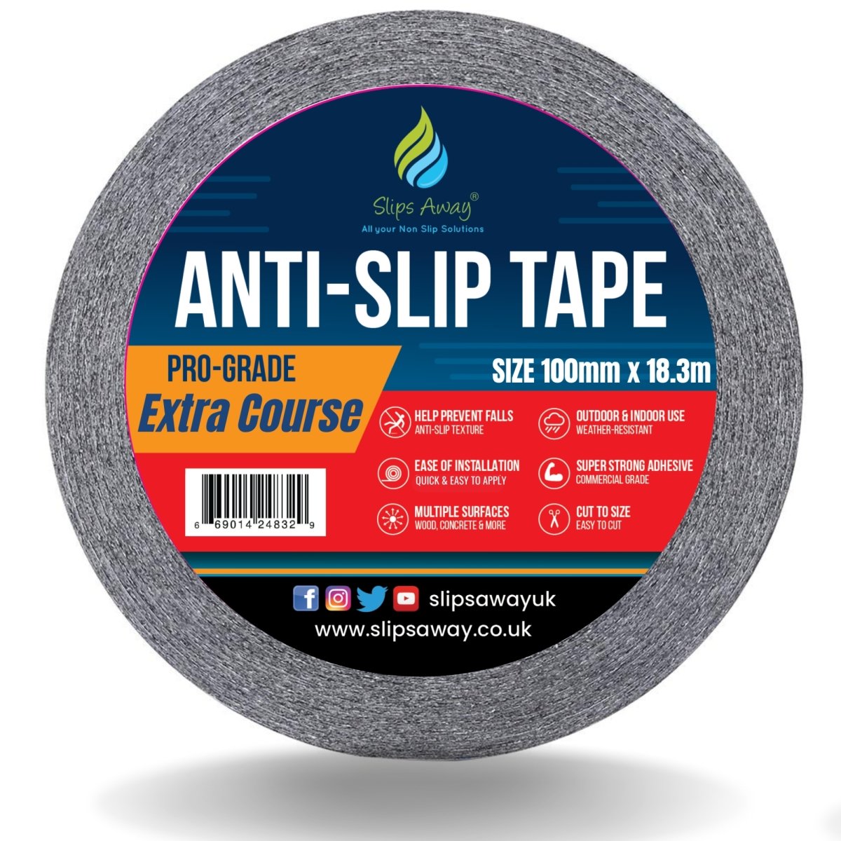 Extra Course Grade Anti Slip Tape Rolls 18m - Slips Away - Anti slip tape - H3402NUC-Extra-Coarse-Safety-Grip-Black-25mm -
