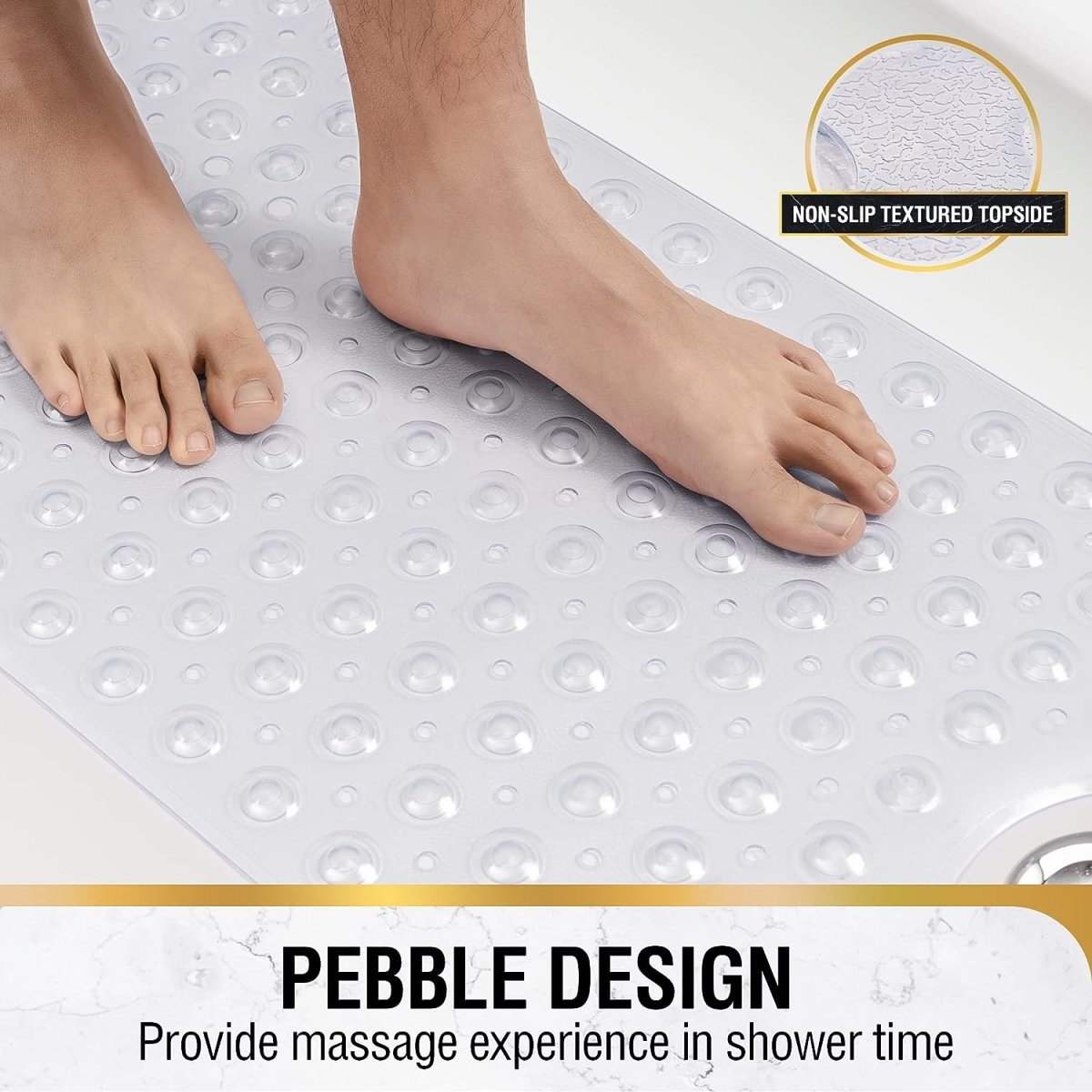 Extra Long Non-Slip Bath Mat for Tub - 100 x 40cm - Anti-Mould, Machine Washable Bathroom Bathtub Mat with Suction Cups and Drain Holes 