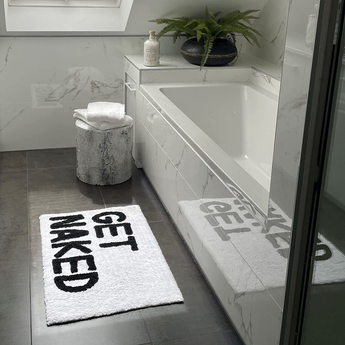 Get Naked Bath Mat Non-Slip 50 x 80cm - Tufted Slogan Bathroom Rug - Slips Away - B09L8MS23W -