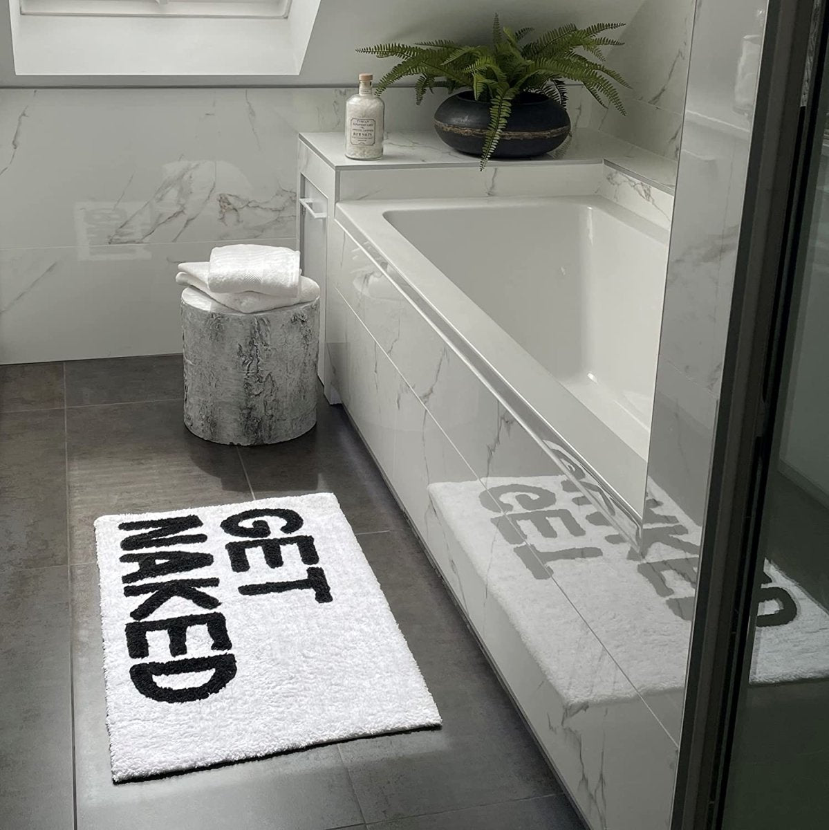 Get Naked Bath Mat Non-Slip 50 x 80cm - Tufted Slogan Bathroom Rug - Slips Away - B09L8MS23W -