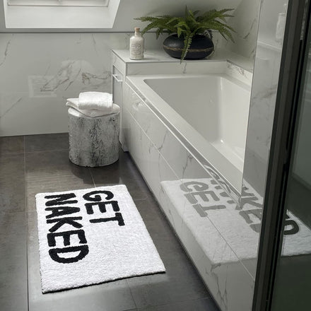 Get Naked Bath Mat Non-Slip 50 x 80cm - Tufted Slogan Bathroom Rug - Slips Away - B09L8MS23W -